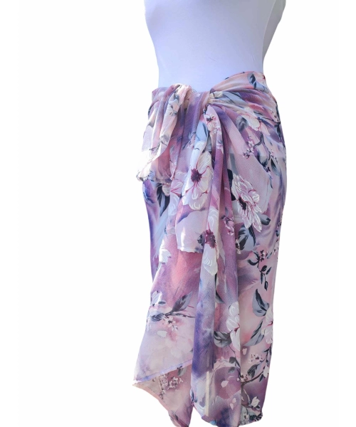 Wzorzysta spódnica plażowa chusta PAREO L/XL liliowe kwiaty